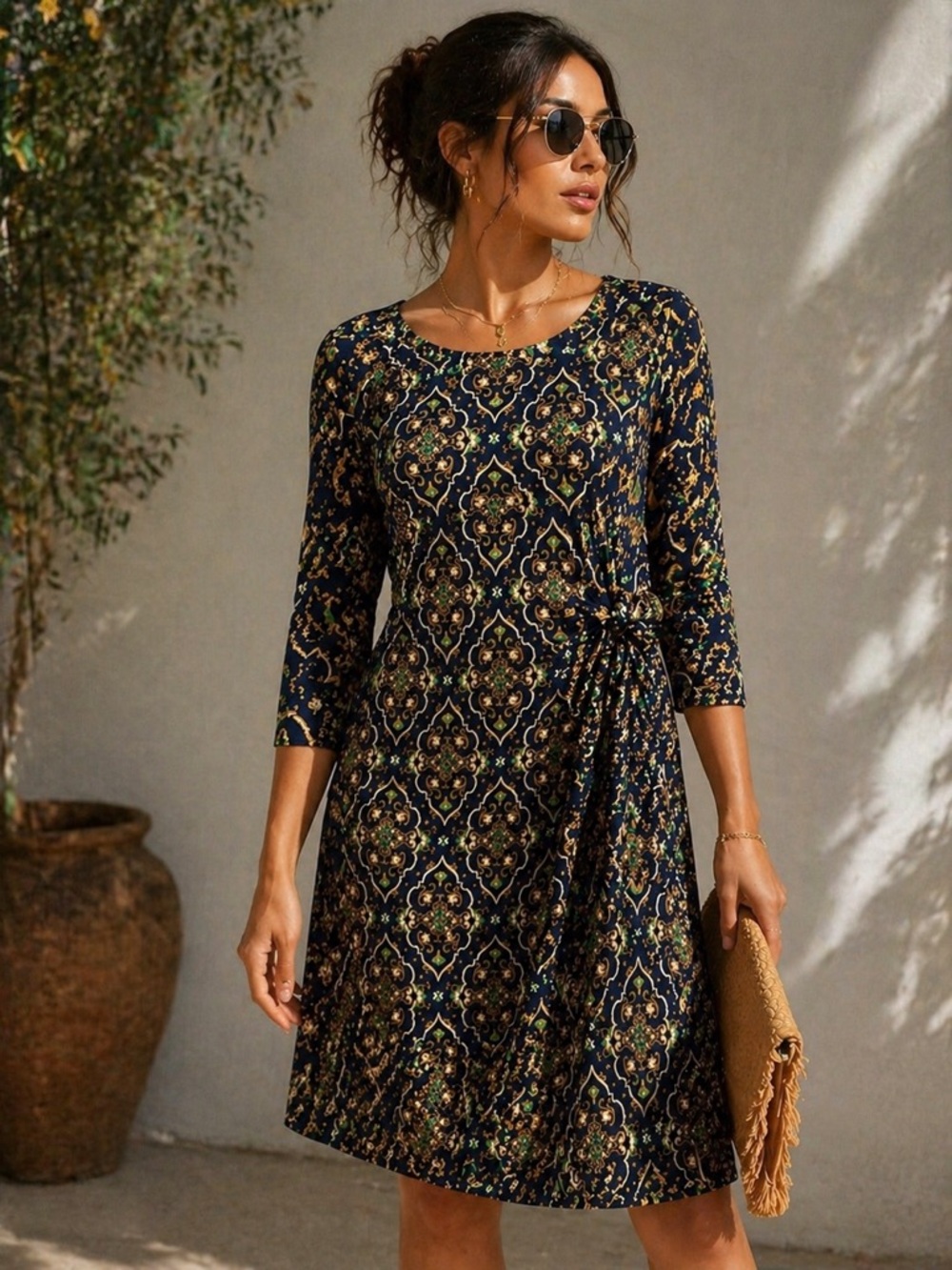 Charter Club Navy Floral Tie-Side A-Line Dress